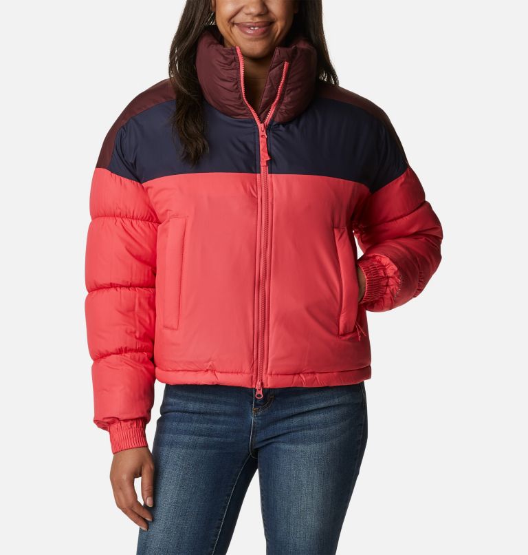 Women's Pike Lake Insulated Cropped Puffer Jacket, Color: Bright Geranium, Dark Nocturnal, Malbec, image 1