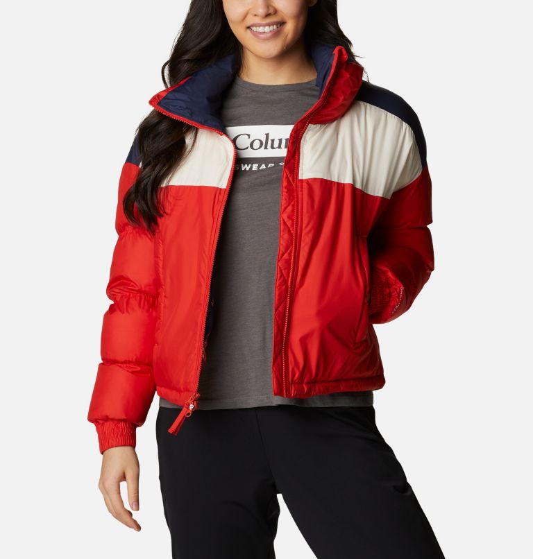 Women's Pike Lake Insulated Cropped Puffer Jacket, Color: Bold Orange, Chalk, Nocturnal, image 1
