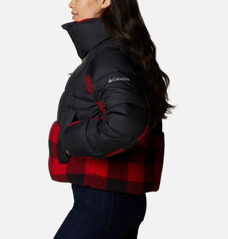 Thumbnail: Women's Leadbetter Point Sherpa Hybrid Jacket, Color: Black, Red Buffalo Plaid Print, image 3