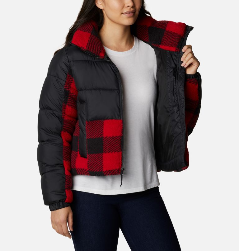 Women's Leadbetter Point Sherpa Hybrid Jacket, Color: Black, Red Buffalo Plaid Print