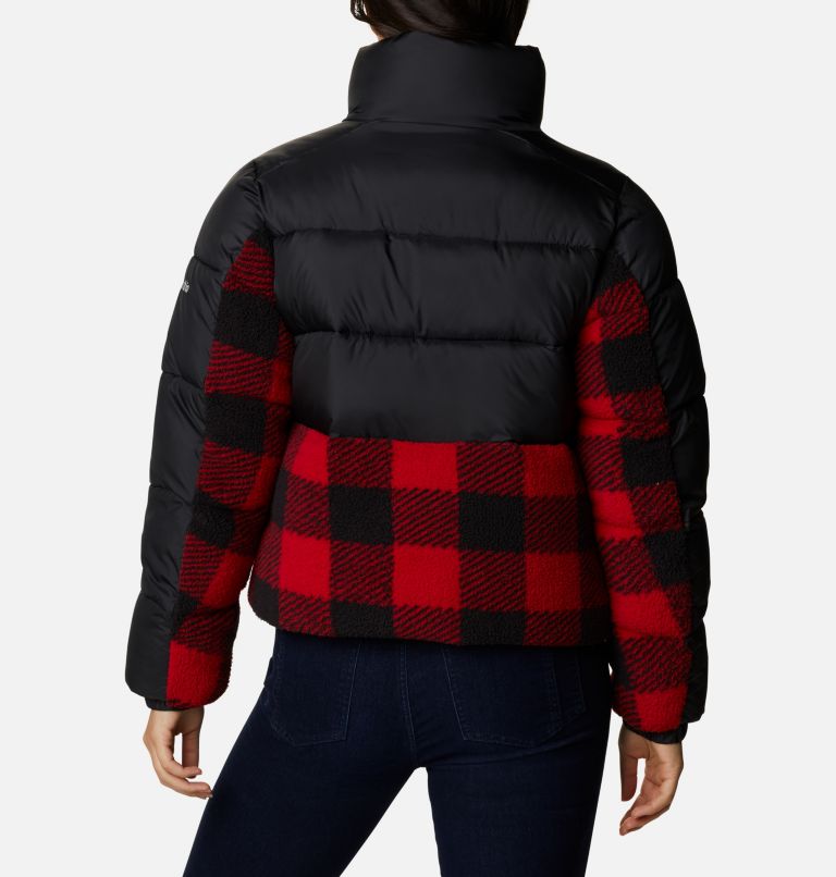 Thumbnail: Women's Leadbetter Point Sherpa Hybrid Jacket, Color: Black, Red Buffalo Plaid Print, image 2