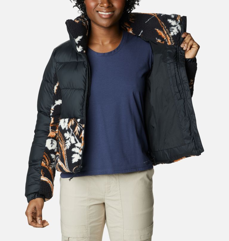 Women's Leadbetter Point Sherpa Hybrid Jacket, Color: Black, Black Fallgrass Print
