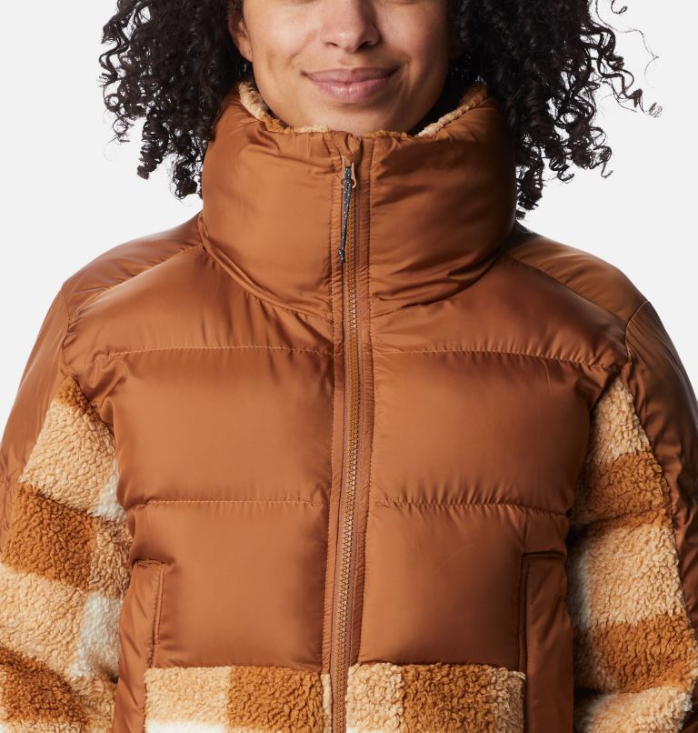 Women's Leadbetter Point Sherpa Hybrid Jacket, Color: Camel Brown, Camel Brown Check, image 4