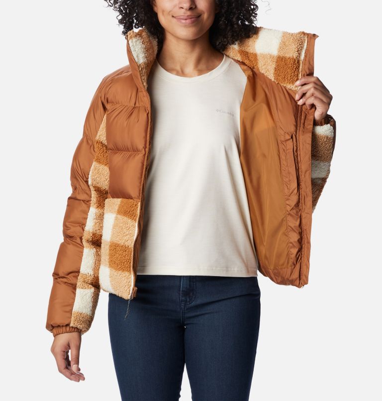 Women's Leadbetter Point Sherpa Hybrid Jacket, Color: Camel Brown, Camel Brown Check, image 5