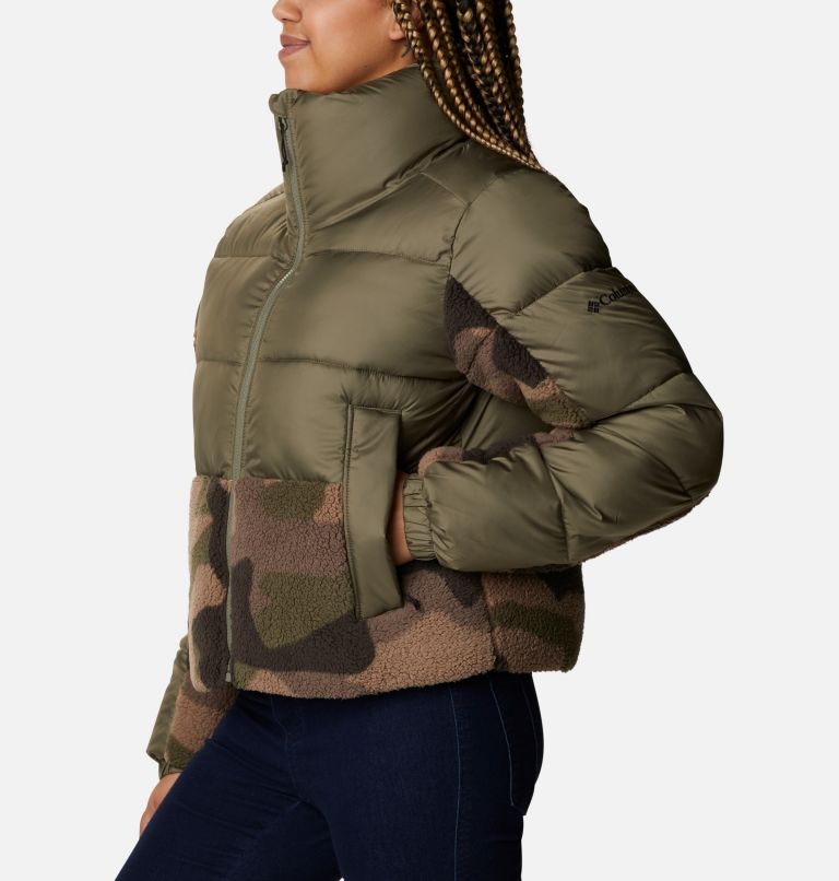 Thumbnail: Women's Leadbetter Point Sherpa Hybrid Jacket, Color: Stone Green, Cypress Mod Camo Prin, image 3