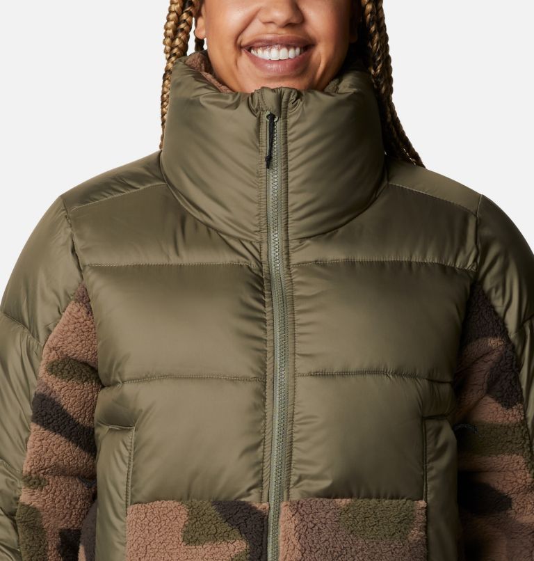 Women's Leadbetter Point Sherpa Hybrid Jacket, Color: Stone Green, Cypress Mod Camo Prin, image 4