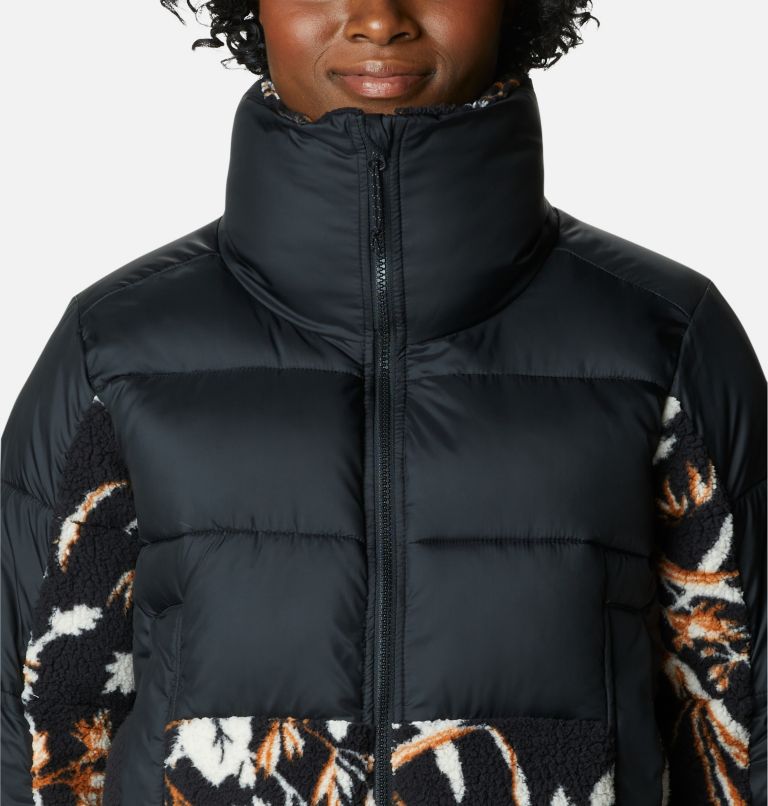 Thumbnail: Women's Leadbetter Point Sherpa Hybrid Puffer Jacket, Color: Black, Black Fallgrass Print, image 4