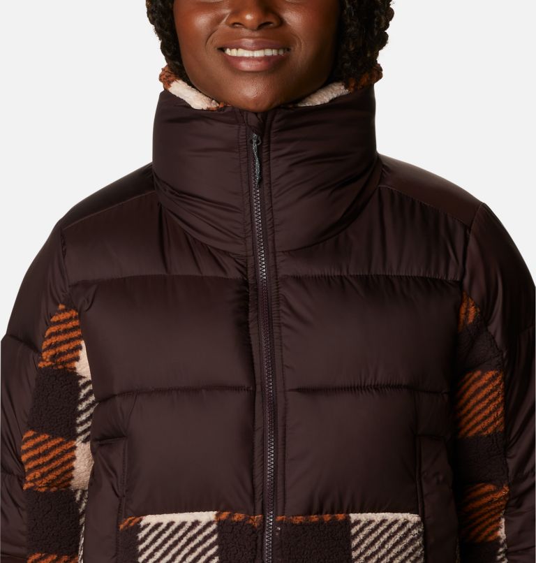 Women's Leadbetter Point Sherpa Hybrid Puffer Jacket, Color: New Cinder, Warm Copper Check Multi, image 4