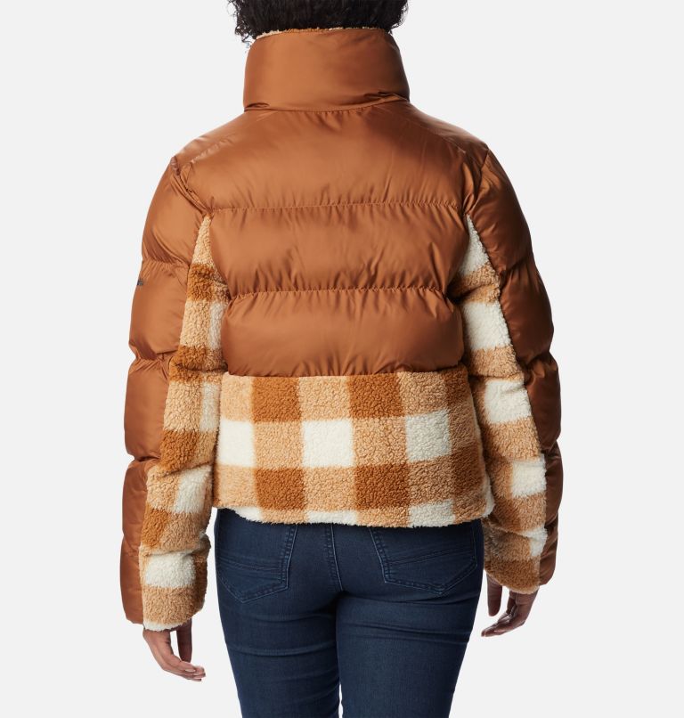 Women's Leadbetter Point Sherpa Hybrid Puffer Jacket, Color: Camel Brown, Camel Brown Check, image 2