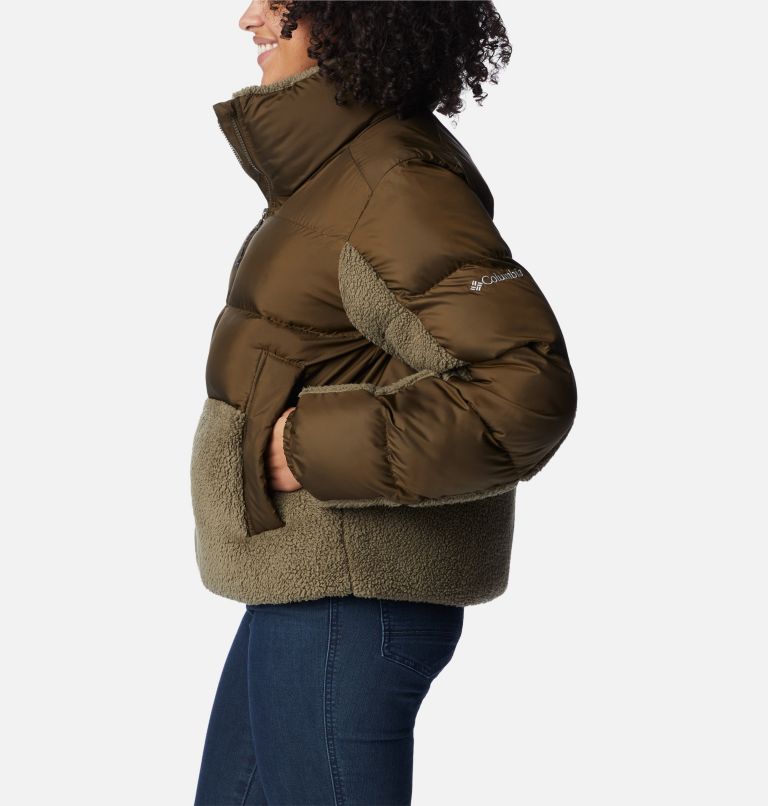 Women's Leadbetter Point Sherpa Hybrid Puffer Jacket, Color: Olive Green, Stone Green, image 3