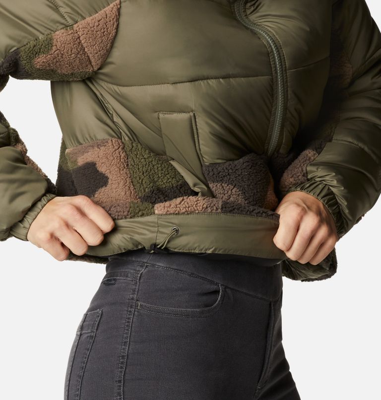 Thumbnail: Women's Leadbetter Point Sherpa Hybrid Puffer Jacket, Color: Stone Green, Cypress Mod Camo Prin, image 6