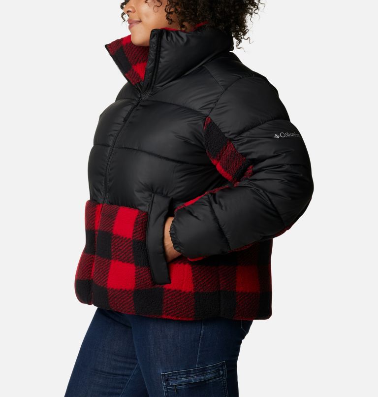 Thumbnail: Women's Leadbetter Point Sherpa Hybrid Jacket - Plus Size, Color: Black, Red Buffalo Plaid Print, image 3