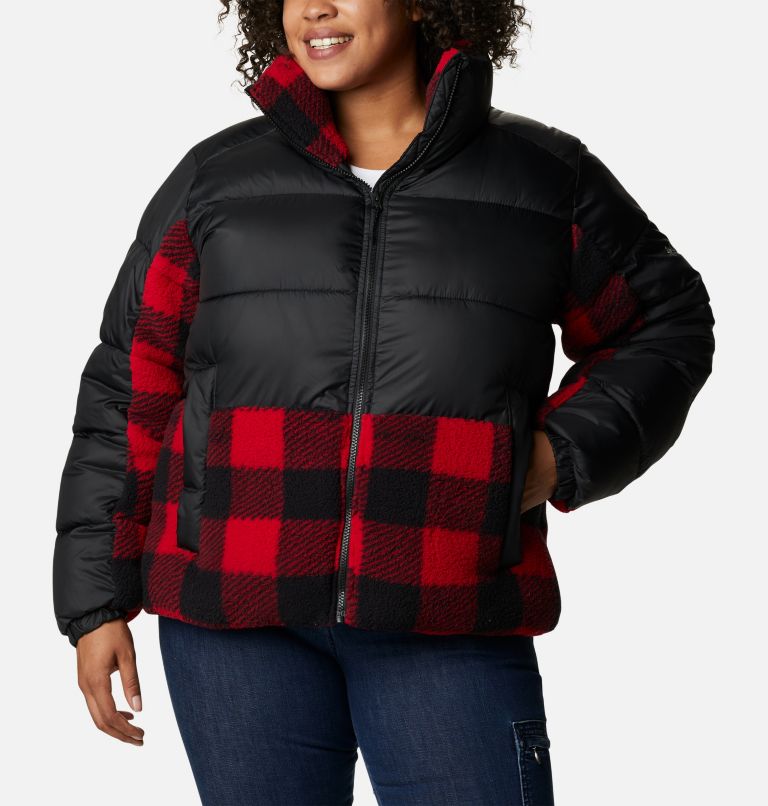 Thumbnail: Women's Leadbetter Point Sherpa Hybrid Jacket - Plus Size, Color: Black, Red Buffalo Plaid Print, image 1