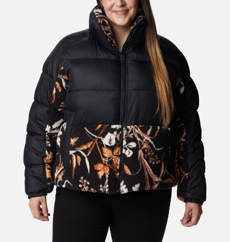 Thumbnail: Women's Leadbetter Point Sherpa Hybrid Jacket - Plus Size, Color: Black, Black Fallgrass Print, image 1