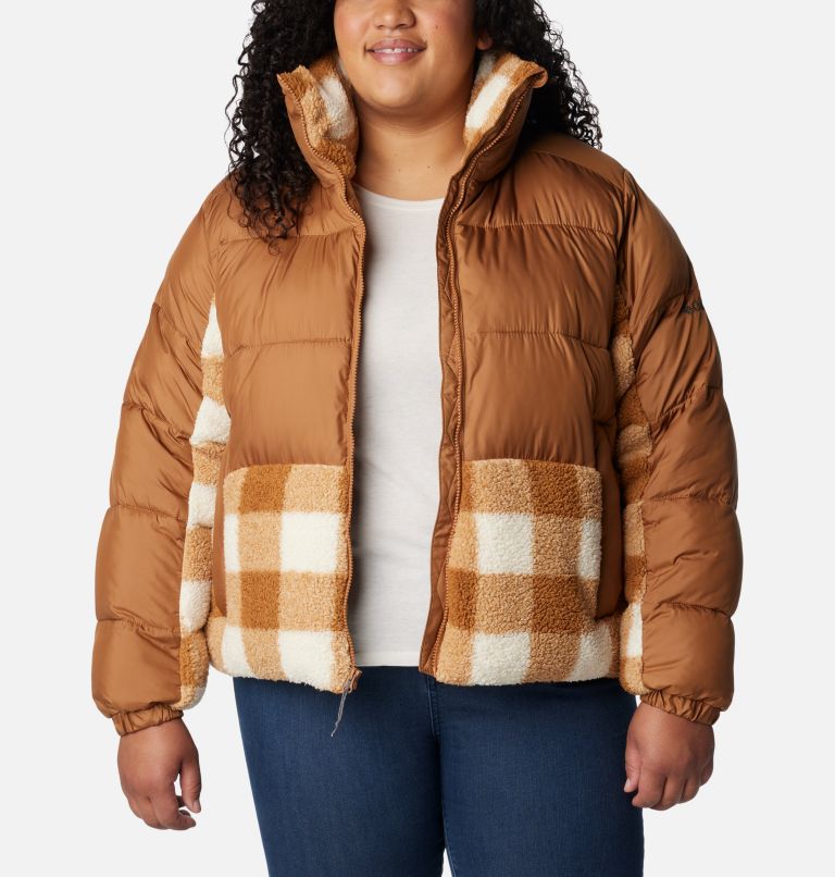 Thumbnail: Women's Leadbetter Point Sherpa Hybrid Jacket - Plus Size, Color: Camel Brown, Camel Brown Check, image 7
