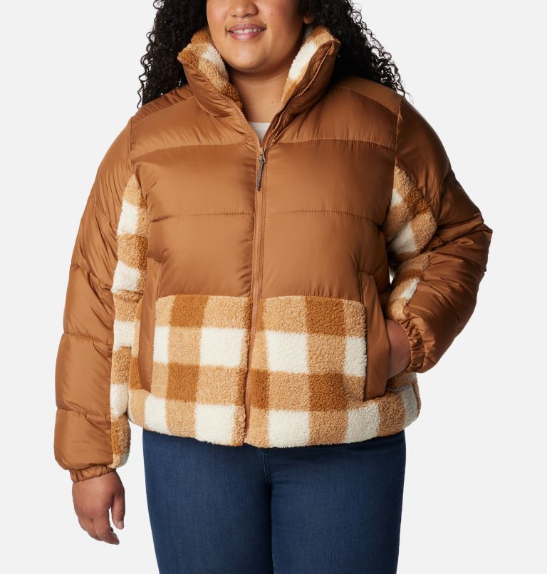 Thumbnail: Women's Leadbetter Point Sherpa Hybrid Jacket - Plus Size, Color: Camel Brown, Camel Brown Check, image 1