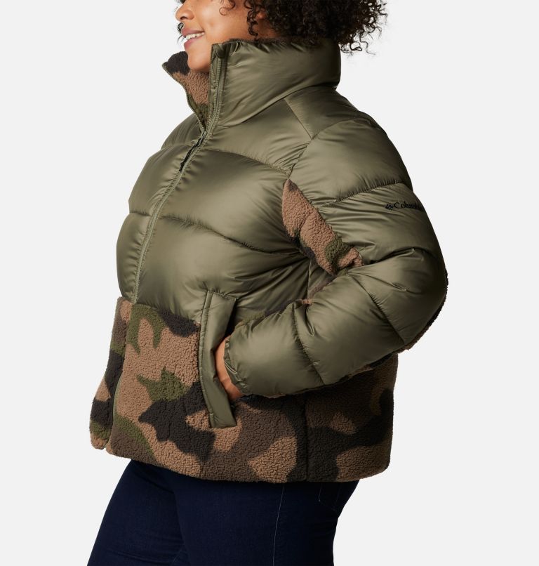 Women's Leadbetter Point Sherpa Hybrid Jacket - Plus Size, Color: Stone Green, Cypress Mod Camo Prin, image 3