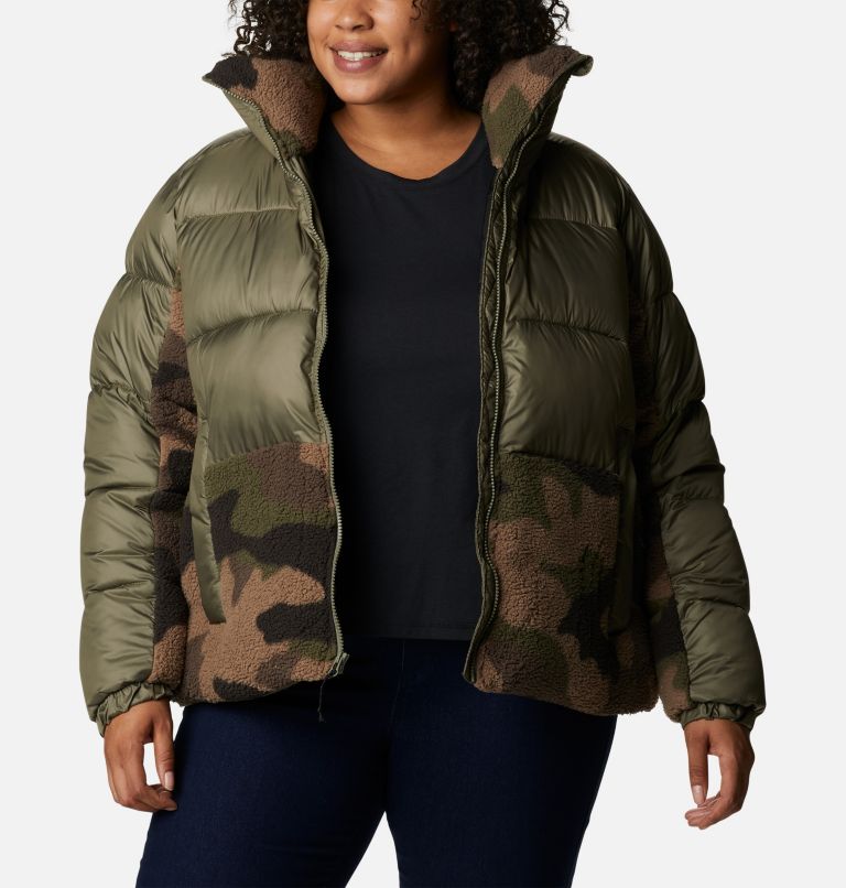 Women's Leadbetter Point Sherpa Hybrid Jacket - Plus Size, Color: Stone Green, Cypress Mod Camo Prin, image 7