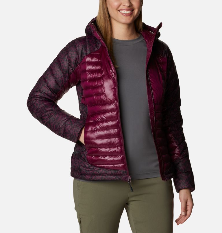 Women's Labyrinth Loop Insulated Hooded Jacket, Color: Marionberry, Marionberry Terrain Print, image 8