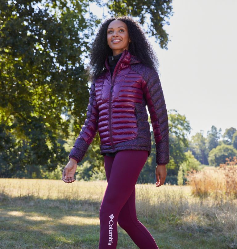 Women's Labyrinth Loop Insulated Hooded Jacket, Color: Marionberry, Marionberry Terrain Print, image 9