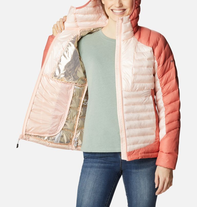 Women's Labyrinth Loop Insulated Hooded Jacket, Color: Peach Blossom, Dark Coral, image 5