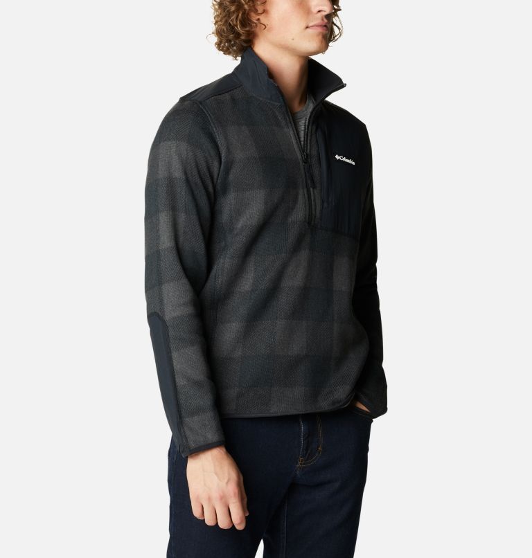 Men's Sweater Weather Fleece Printed Half Zip Pullover, Color: Black Camo Buffalo, Black, image 5