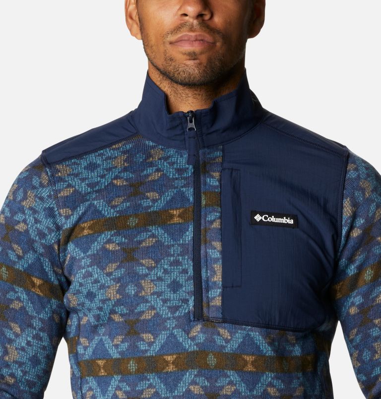 Chandail imprimé à demi-fermeture éclair Sweater Weather pour homme, Color: Canyon Blue Blanket Print, Coll Navy