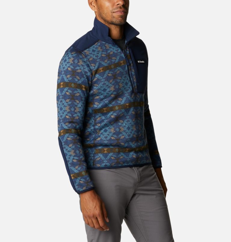 Men's Sweater Weather Fleece Printed Half Zip Pullover, Color: Canyon Blue Blanket Print, Coll Navy