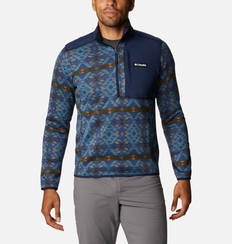 Chandail imprimé à demi-fermeture éclair Sweater Weather pour homme, Color: Canyon Blue Blanket Print, Coll Navy