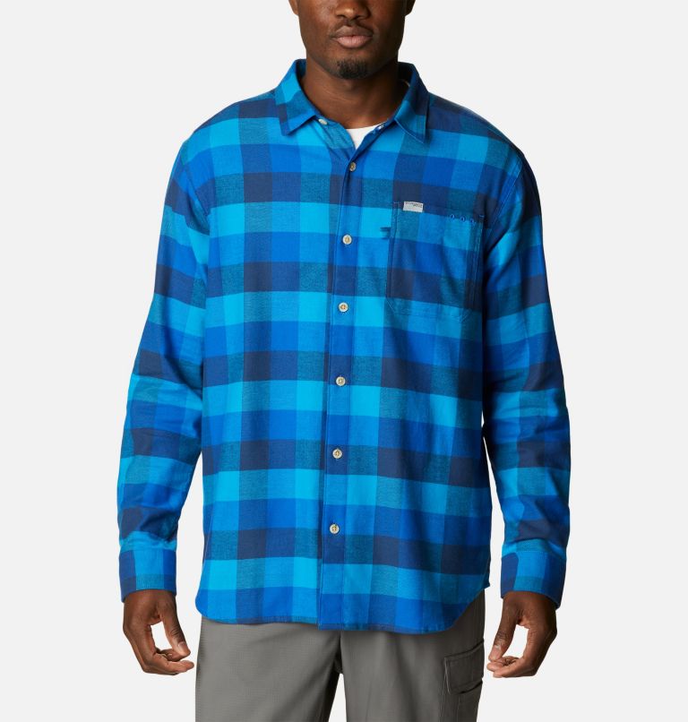 Men's PFG Slack Tide Flannel Long Sleeve Shirt, Color: Carbon Multi Check, image 1