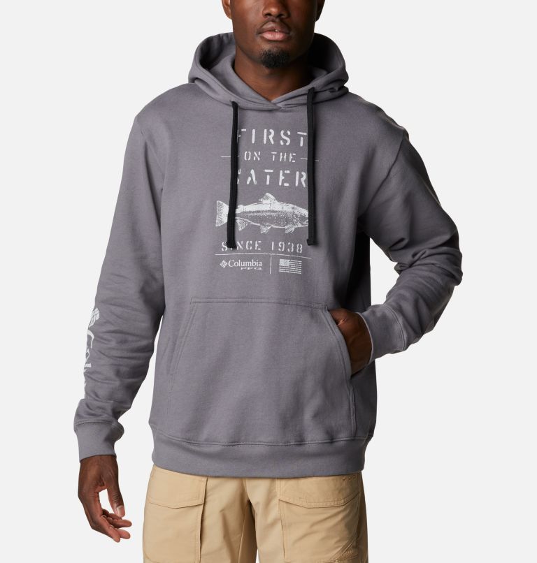 Thumbnail: Men's PFG Utility Graphic Hoodie, Color: City Grey, Cool Grey Trout, image 1