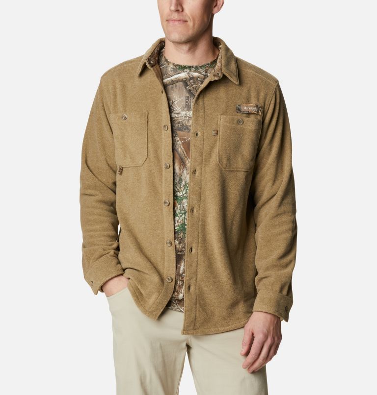 Men's PHG Bucktail Fleece Over Shirt, Color: Flax Heather, image 1