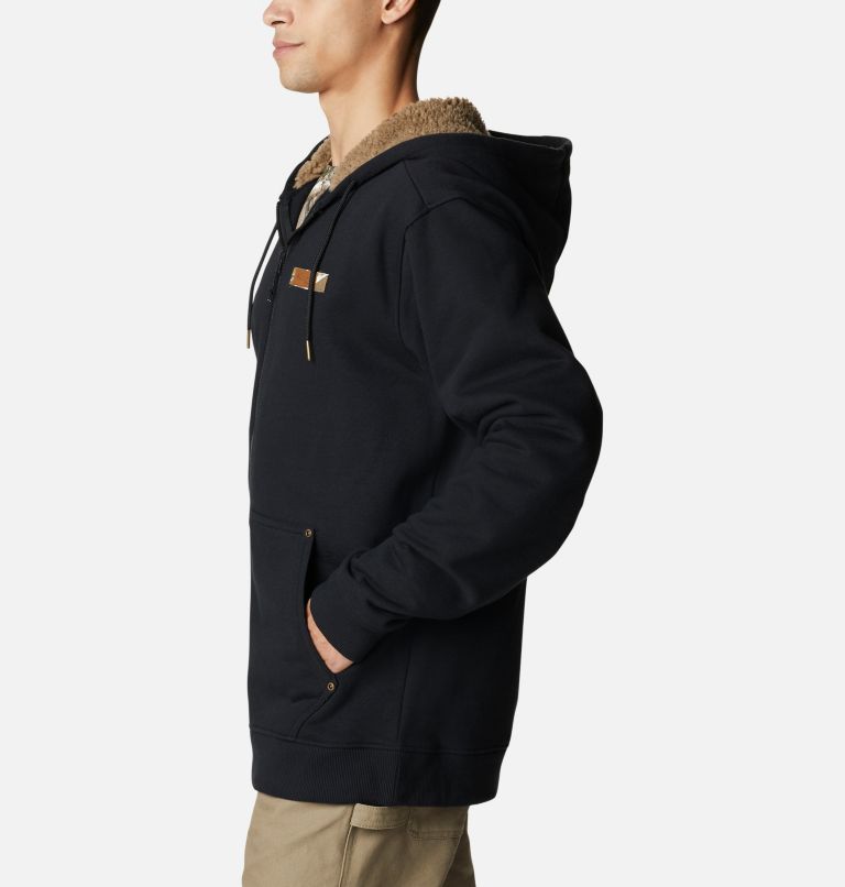 Men's Roughtail Sherpa Lined Field Hoodie, Color: Black, Flax, image 3