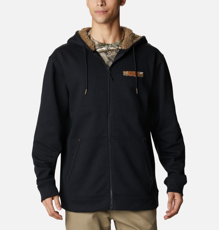 Thumbnail: Men's Roughtail Sherpa Lined Field Hoodie, Color: Black, Flax, image 1