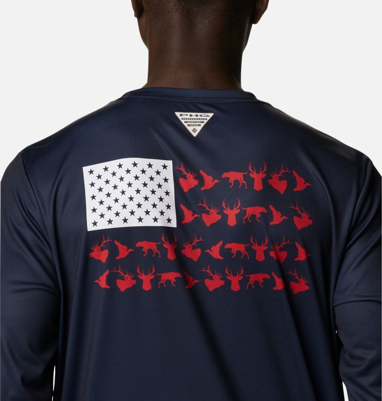 Thumbnail: Men's PHG Terminal Shot Game Flag Long Sleeve Shirt - Tall, Color: Collegiate Navy, White Game Flag, image 5