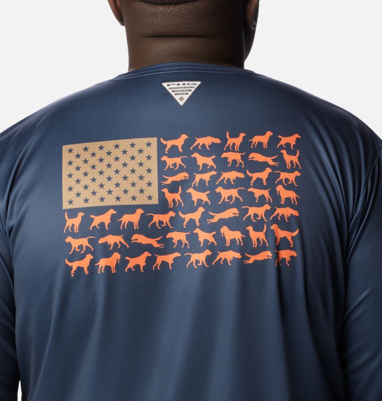 Thumbnail: Men's PHG Terminal Shot Game Flag Long Sleeve Shirt - Big, Color: Zinc, Blaze Dog Flag, image 5