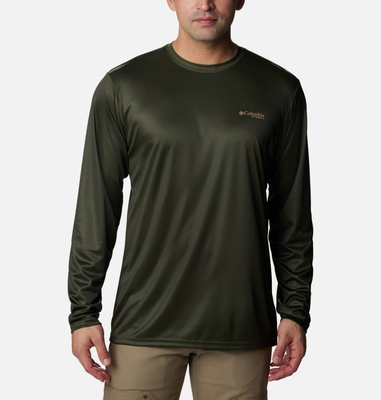 Thumbnail: Men's PHG Terminal Shot Game Flag Long Sleeve Shirt - Tall, Color: Surplus Green, Sahara Duck Flag, image 1
