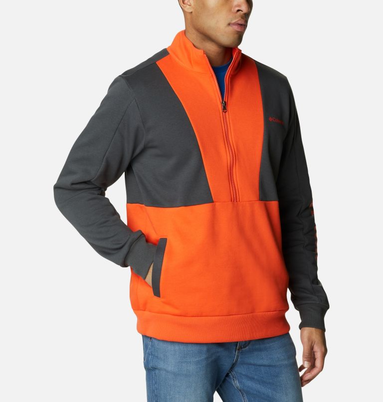 Men's Columbia Lodge Colorblock Half Zip Sweatshirt, Color: Red Quartz, Shark