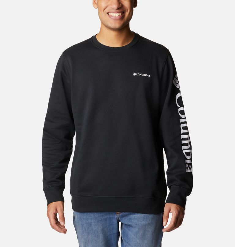 Men's Columbia Trek Crew Sweatshirt, Color: Black, White Sleeve Logo, image 1