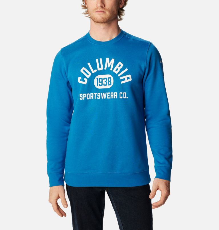 Thumbnail: Men's Columbia Trek Crew Sweatshirt, Color: Bright Indigo, College Life Graphic, image 1