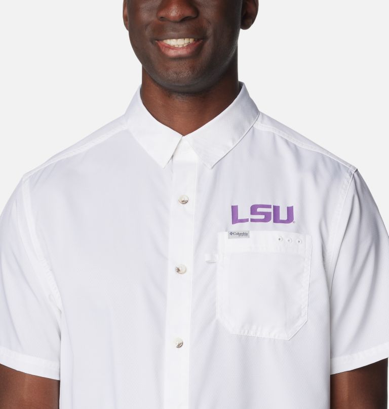 Men's Collegiate PFG Slack Tide Camp Shirt - LSU, Color: LSU - White, image 4