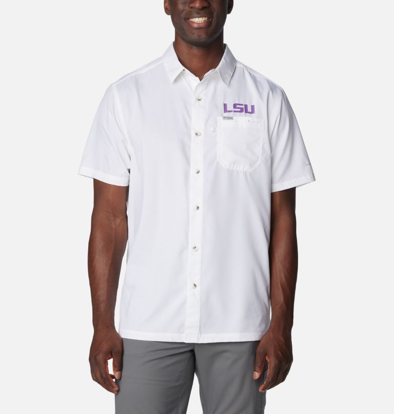 Men's Collegiate PFG Slack Tide Camp Shirt - LSU, Color: LSU - White, image 1