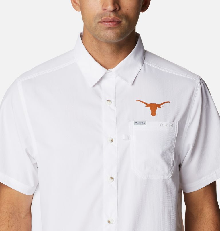 Thumbnail: Men's Collegiate PFG Slack Tide Camp Shirt - Texas, Color: TEX - White, image 4