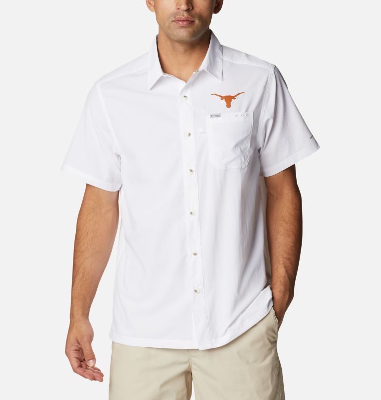 Thumbnail: Men's Collegiate PFG Slack Tide Camp Shirt - Texas, Color: TEX - White, image 1