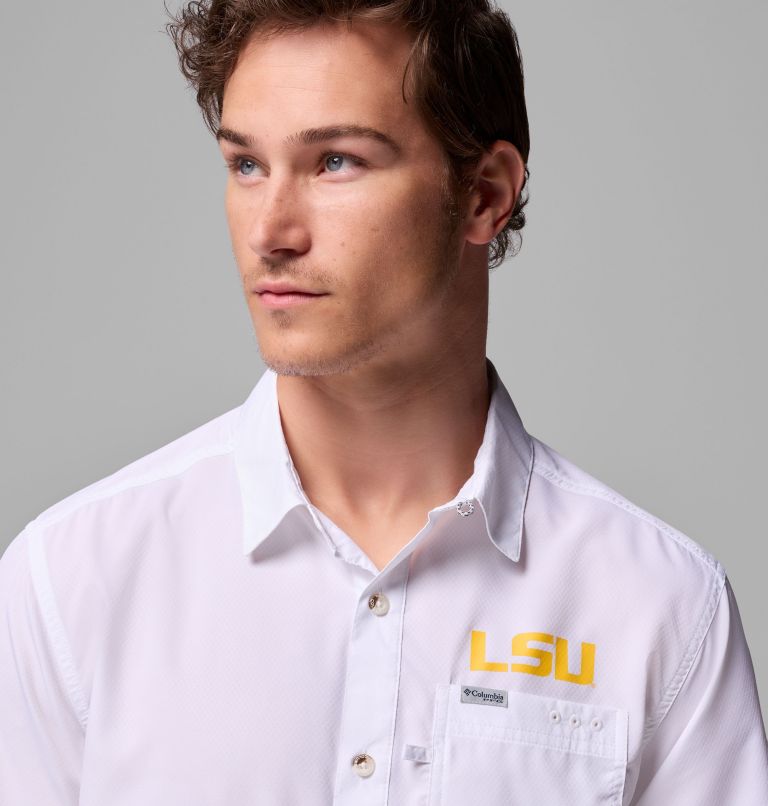 Men's Collegiate PFG Slack Tide Camp Shirt - LSU, Color: LSU - White, image 5