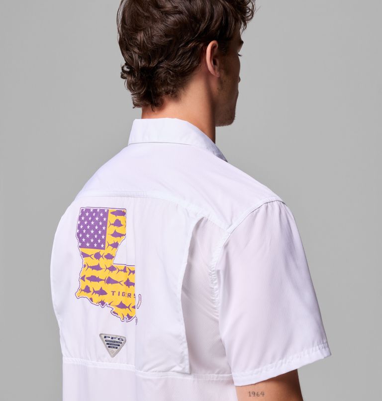Men's Collegiate PFG Slack Tide Camp Shirt - LSU, Color: LSU - White, image 7