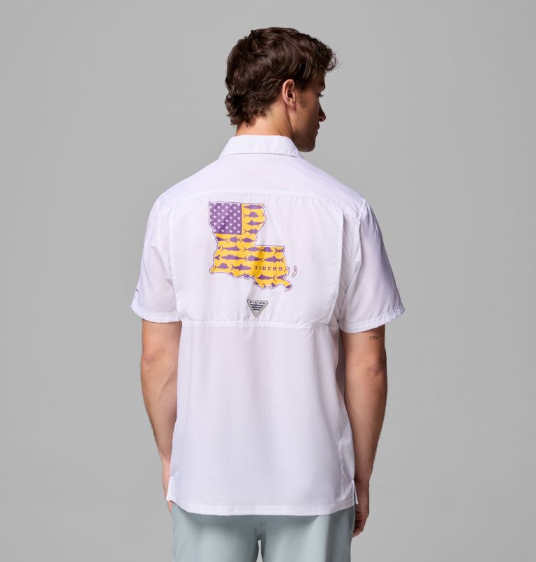Men's Collegiate PFG Slack Tide Camp Shirt - LSU, Color: LSU - White, image 3