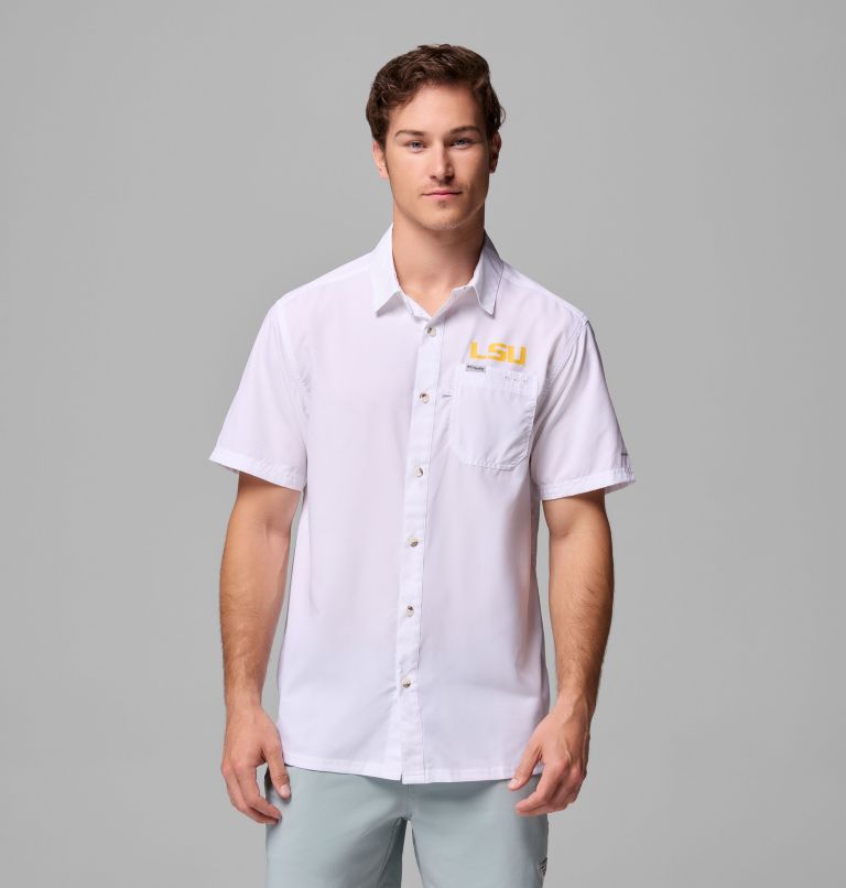 Men's Collegiate PFG Slack Tide Camp Shirt - LSU, Color: LSU - White, image 1