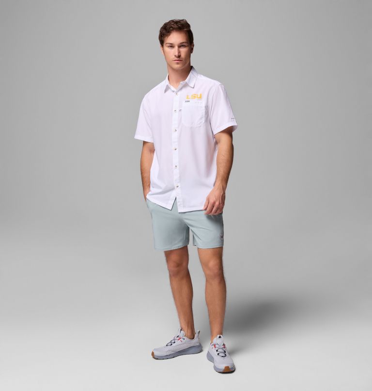 Men's Collegiate PFG Slack Tide Camp Shirt - LSU, Color: LSU - White, image 2