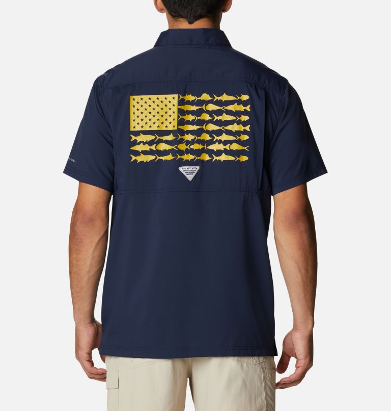 Men's Collegiate PFG Slack Tide Camp Shirt - Notre Dame, Color: ND - Collegiate Navy, image 2
